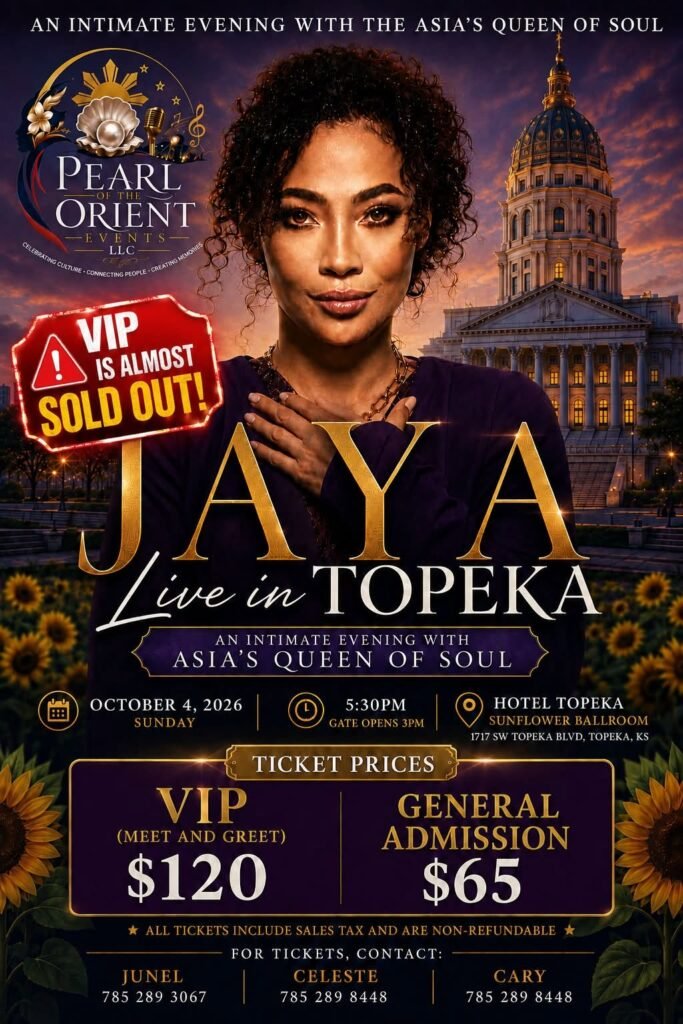 JAYA Live in Topeka official event poster with ticket and venue details